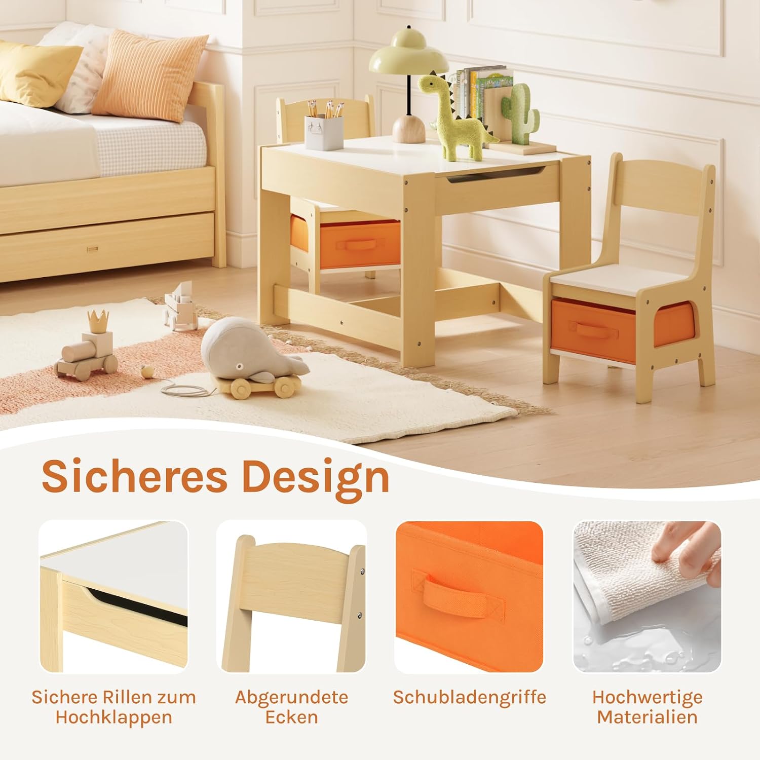 Detalle de WOLTU Kindersitzgruppe (3-tlg.) mit Kindertisch, Kreidetafel & Stauraum