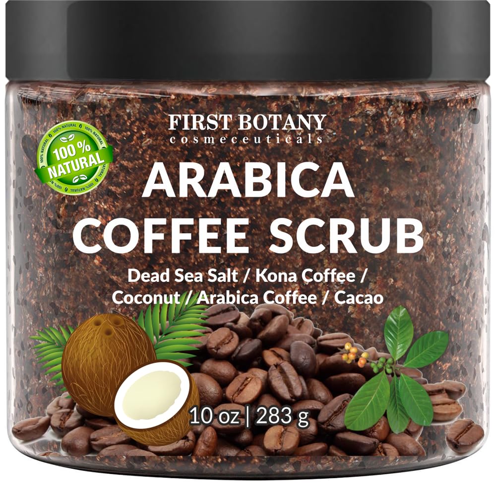 Detalle de First Botany Cosmeceuticals 100% Natural Arabica Coffee Scrub (Organic Coffee, Coconut, Shea Butter) — 10 oz
