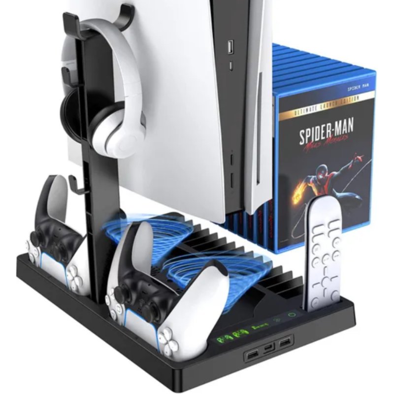 Detalle 2 de Klack Base de Refrigeración para PS5 con Soporte para Auriculares, Cargador y Organizador
