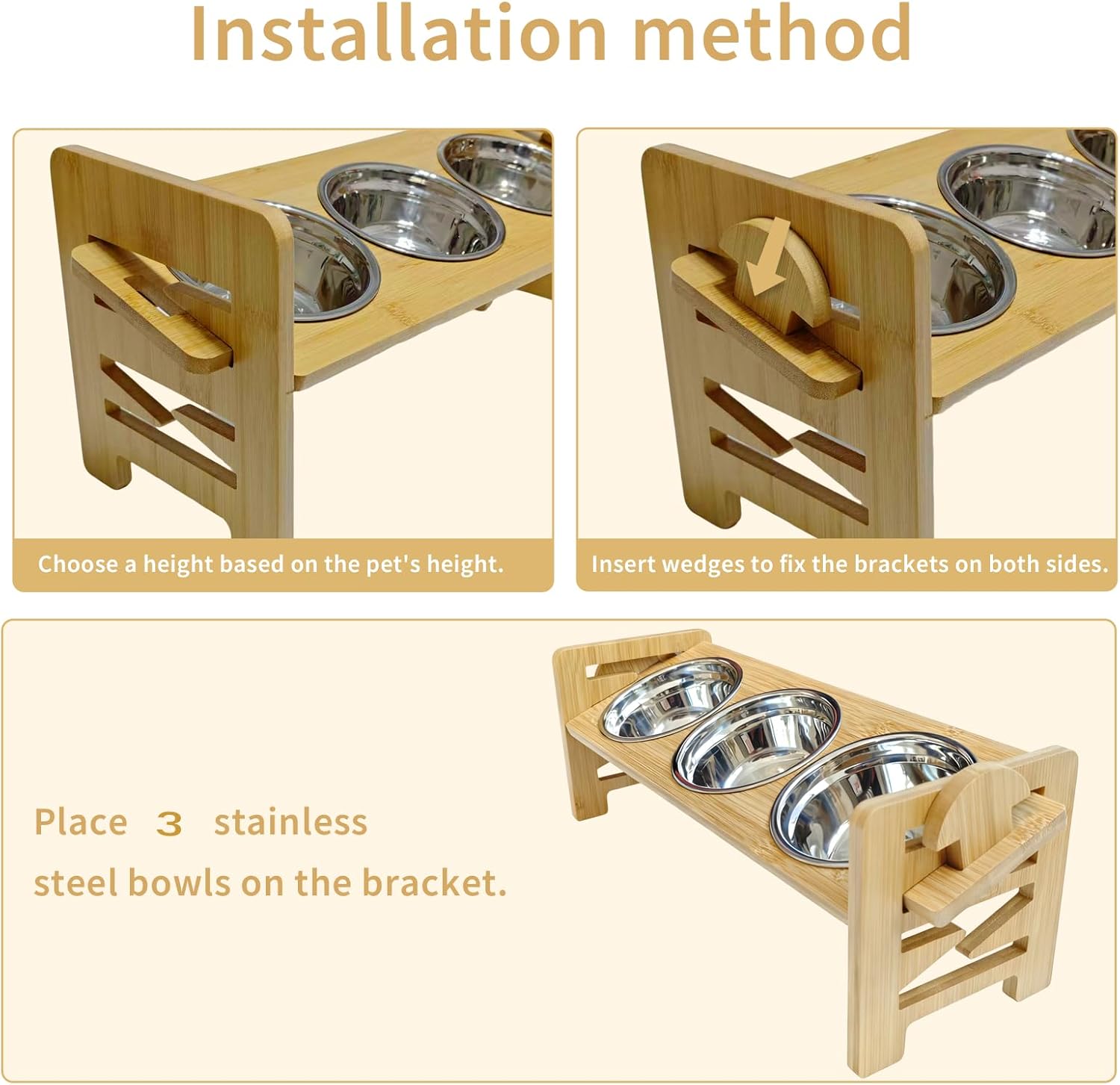 Detalle de Tilted Elevated Cat Bowls with Stand - Bamboo & Stainless Steel Feeding Station