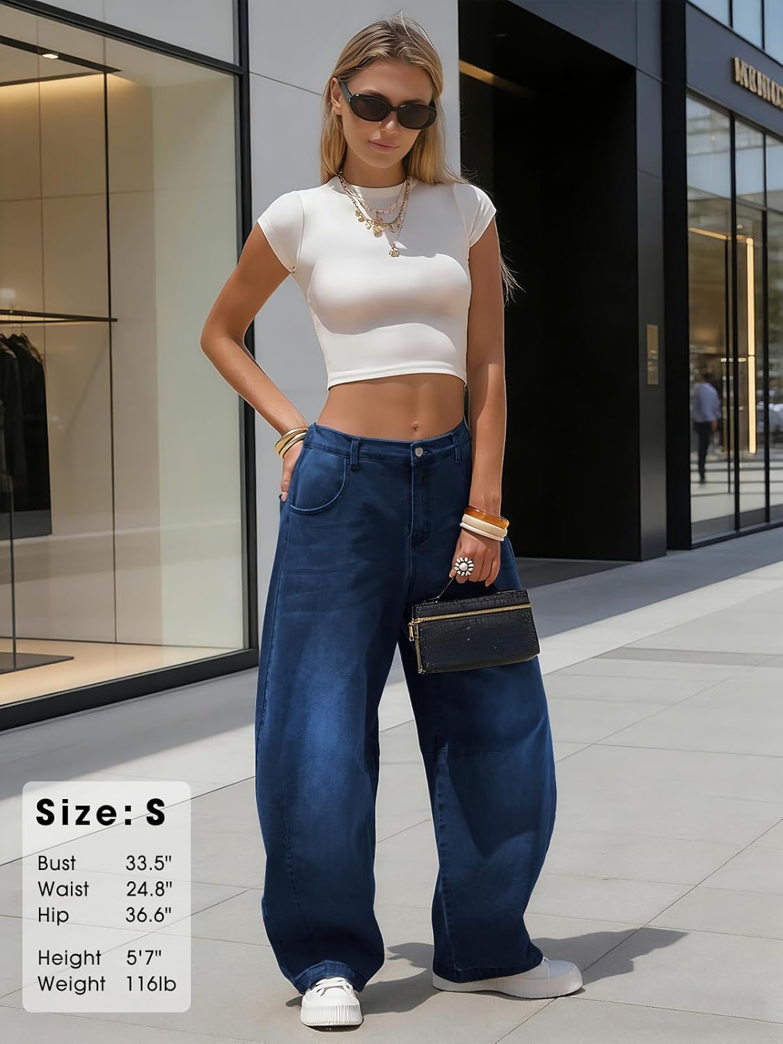 Detalle de EXLURA Women's Barrel Jeans: Wide Leg Y2K Inspired Baggy Denim