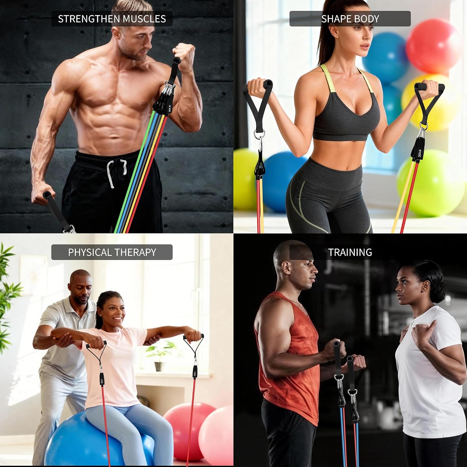 Thumbnail 5 de Qultivo 150LBS pink carry bag Resistance Bands with Handles, Stackable 5-Level Set