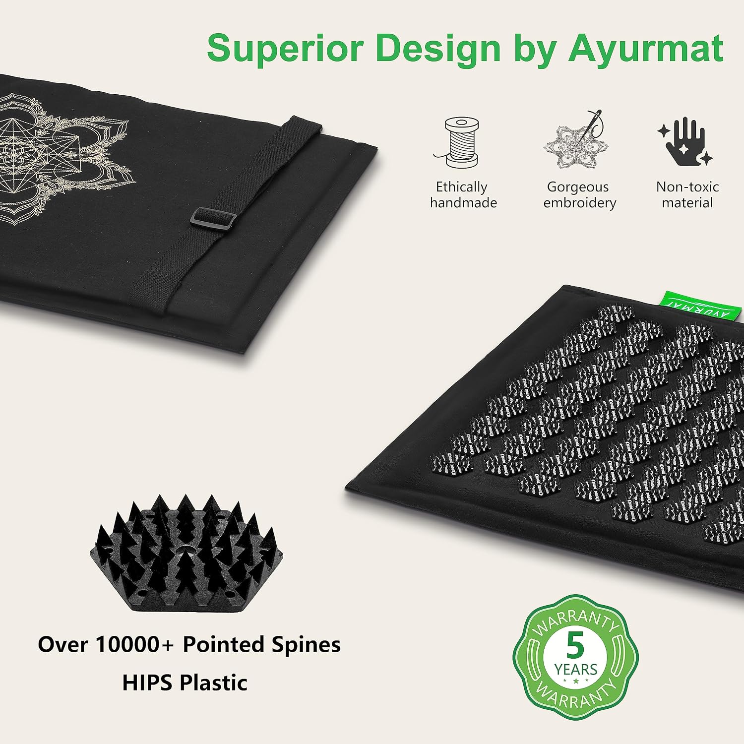 Detalle 2 de AyurMat AyurMat-DE Acupressure Mat and Pillow Set with Linen and Coconut Fibre