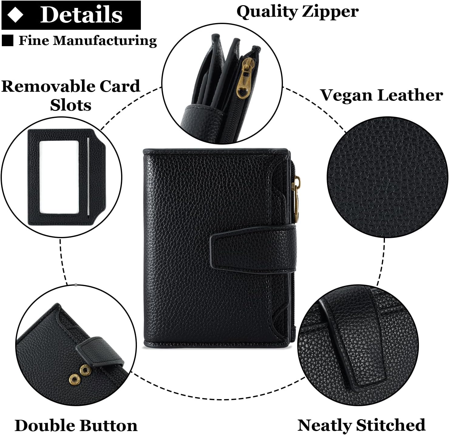 Detalle de Airkit Small Wallet for Women with RFID Blocking — Soft Leather, Bifold, Zipper Coin Pocket