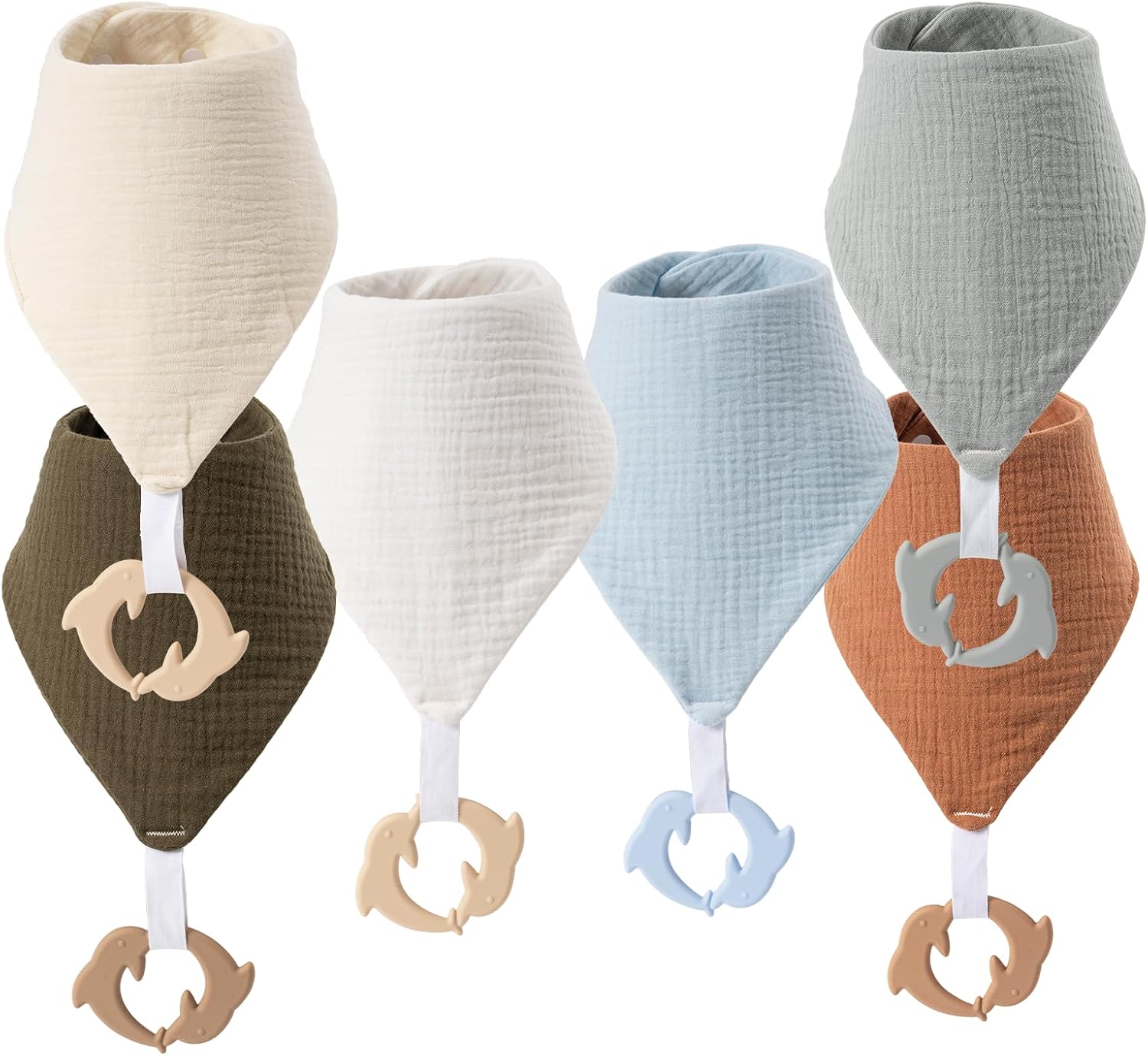 Detalle de COOROBIN Muslin Baby Bibs with Detachable Teether, 100% Cotton, Adjustable Snaps
