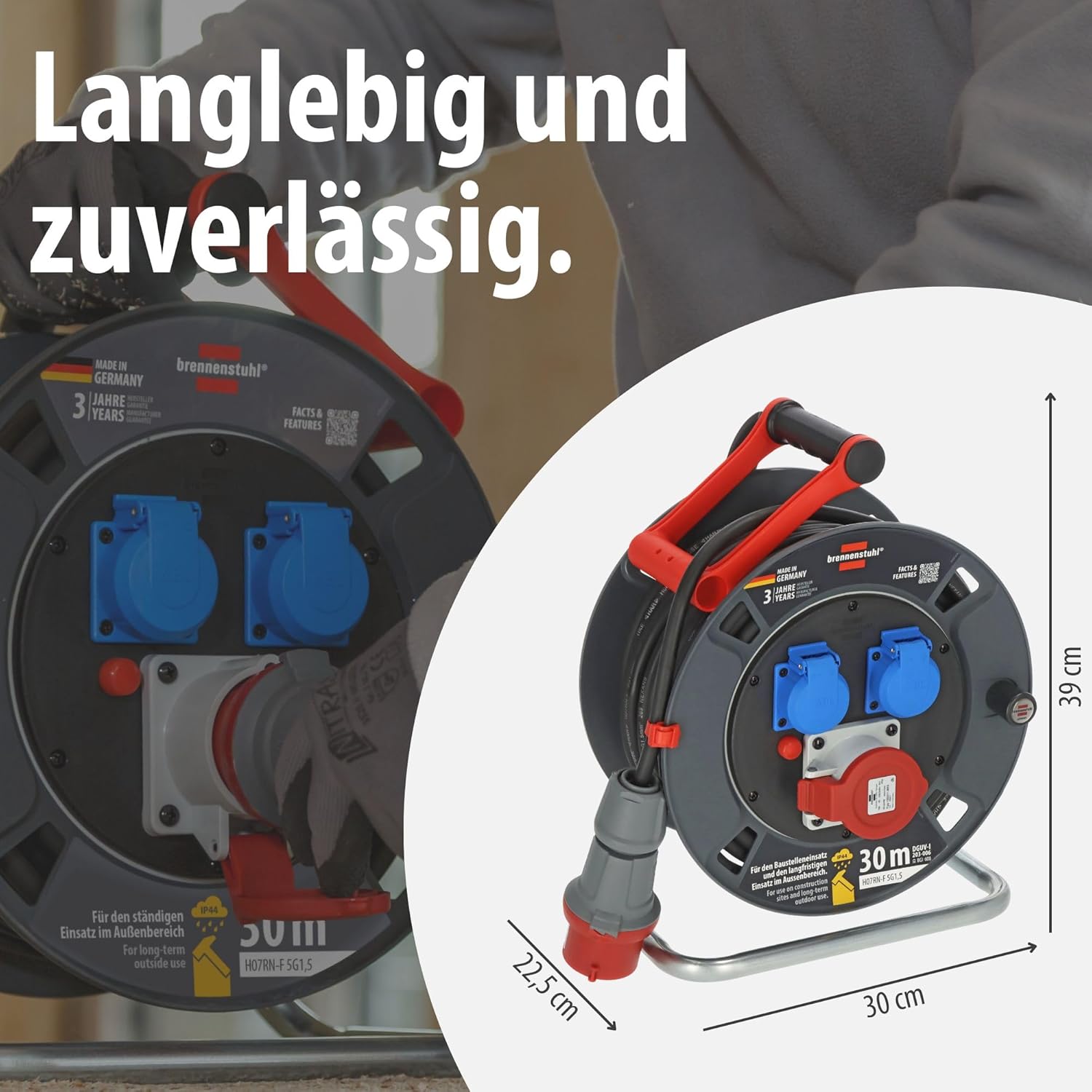 Thumbnail 6 de Brennenstuhl Garant CEE Kabeltrommel 30 m IP44 – robuste Außen-CEE-Kabeltrommel