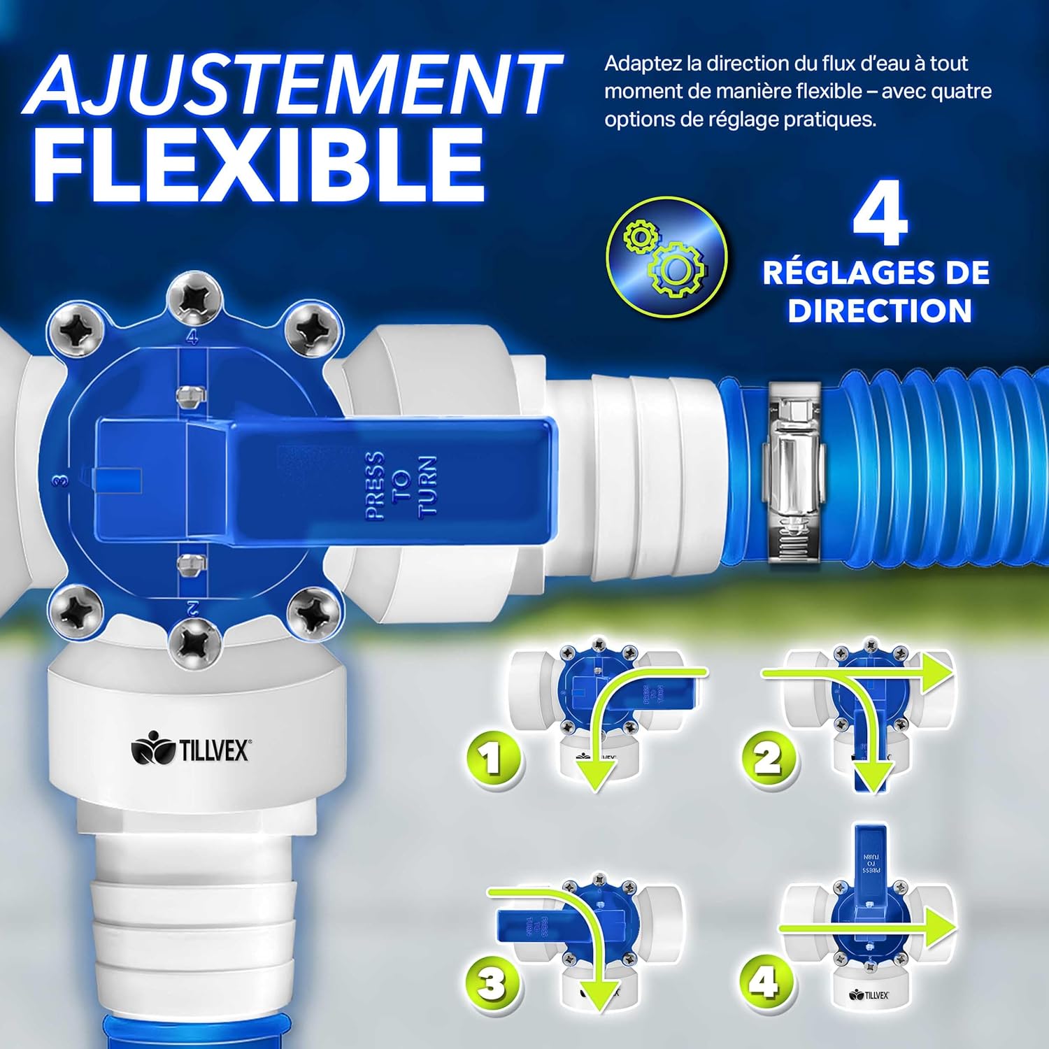 Thumbnail 2 de tillvex Bypass Kit Piscine 12 pièces – Ø 32 & 38 mm | Valve 3 Voies, Adaptateur ABS et accessoires