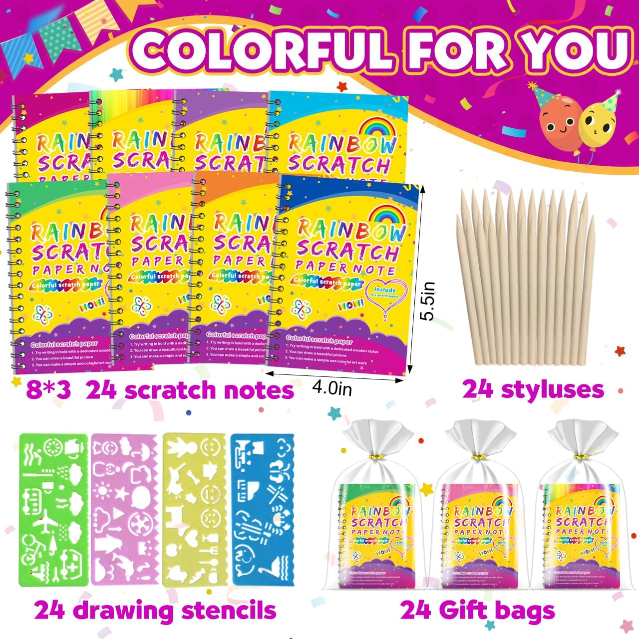 Thumbnail 1 de Party Favors Rainbow Scratch Art Kit 24 Pack