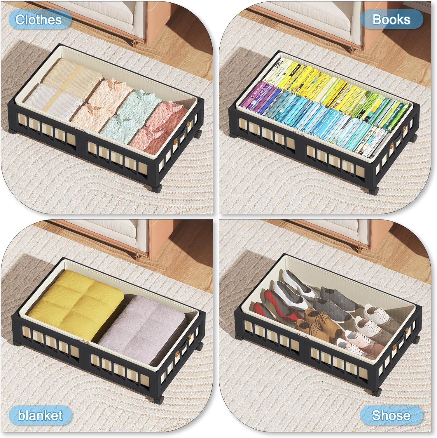 Thumbnail 3 de efluky 2-Pack Bamboo Under Bed Storage, Rolling 2