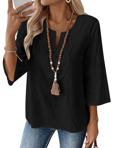 Detalle de Rapbin Women's 3/4 Sleeve Cotton-Linen Blouse