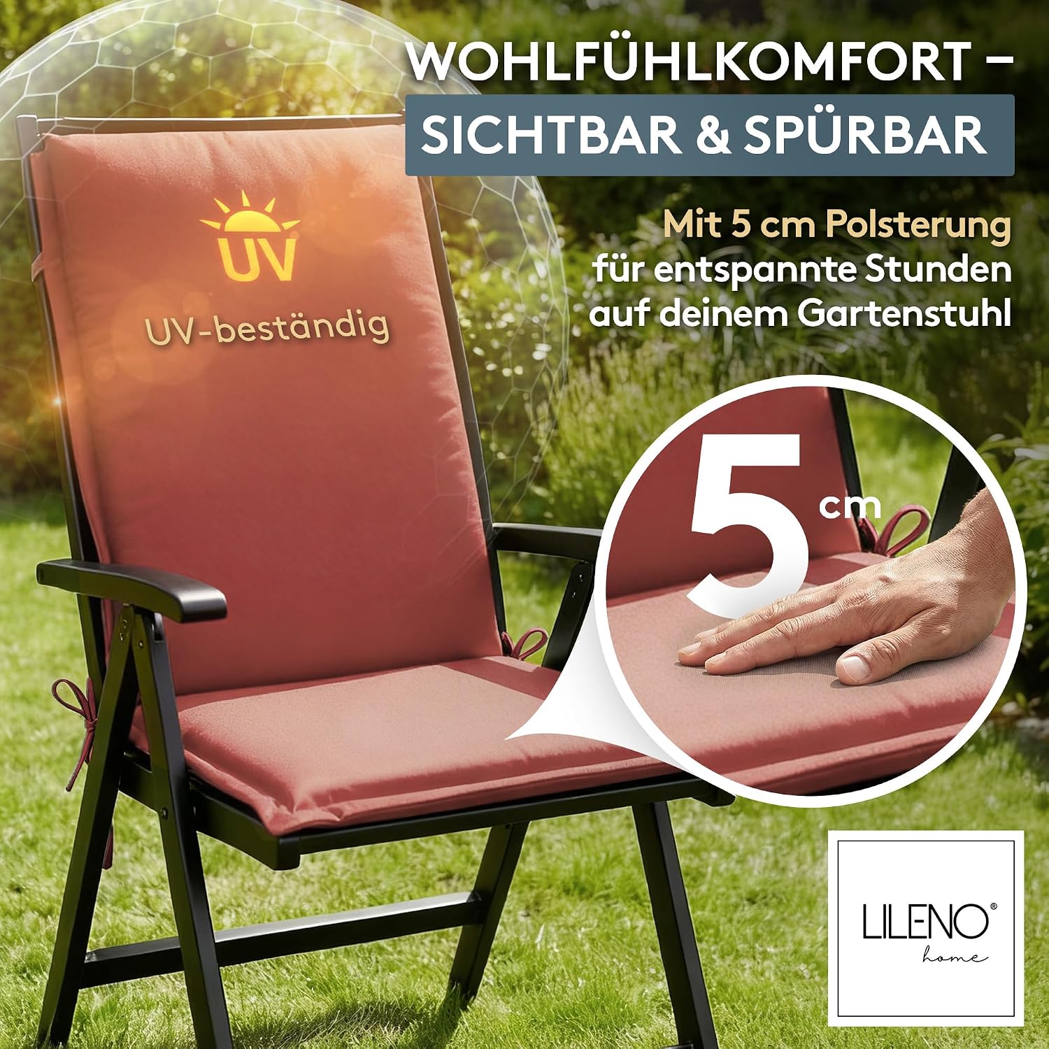 Detalle 2 de LILENO HOME Gartenstuhl Auflagen 4er-Set für Hochlehner in Petrol (MIA)