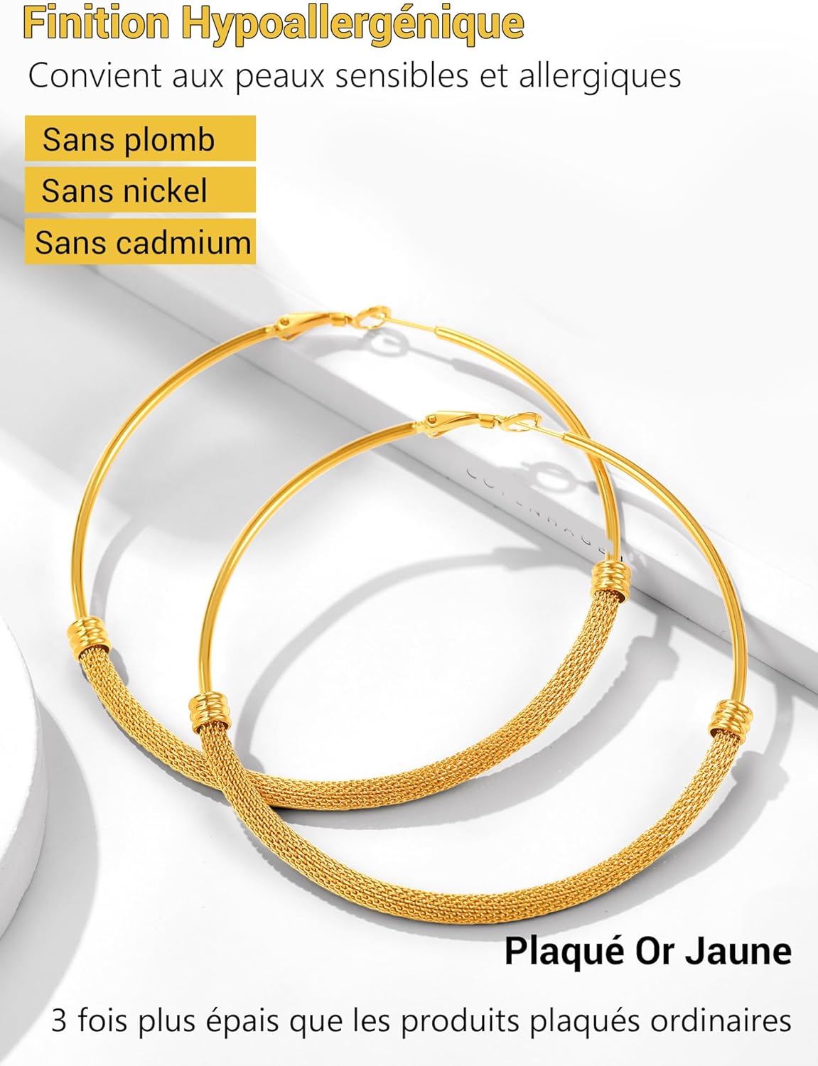 Thumbnail 3 de PROSTEEL Créoles Acier Inoxydable 316L avec Maillons – Diamètre 80 mm, plaqué or 18k ou noir