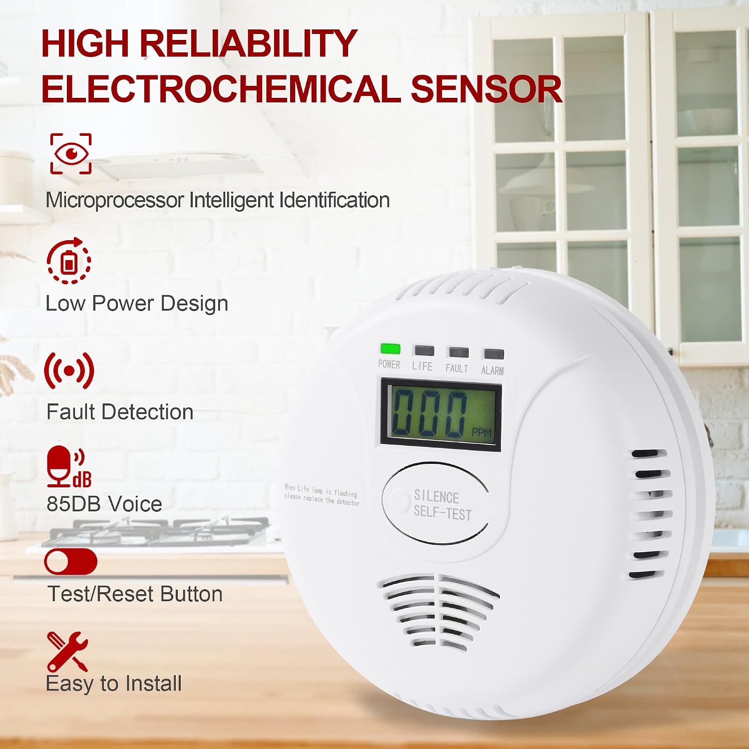Detalle 2 de AGSMXSYG Carbon Monoxide Alarm with Digital Display ⛑
