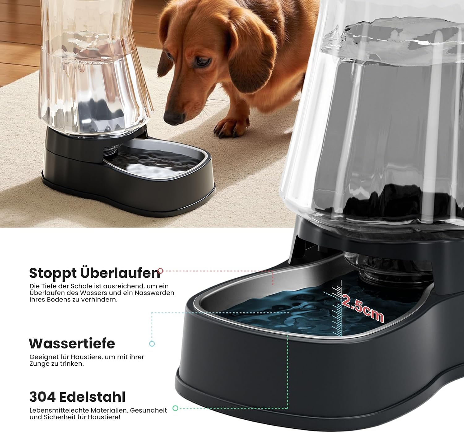 Thumbnail 3 de Gardner Pet 3.85L Gravitation Wasserspender für Katzen – Edelstahlnapf, BPA-frei, ohne Strom