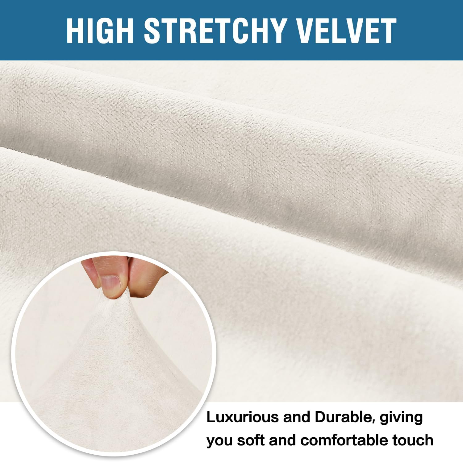 Detalle de H.VERSAILTEX Stretch Velvet Sofa Cover, 3-Seater, Cream, 72"–90