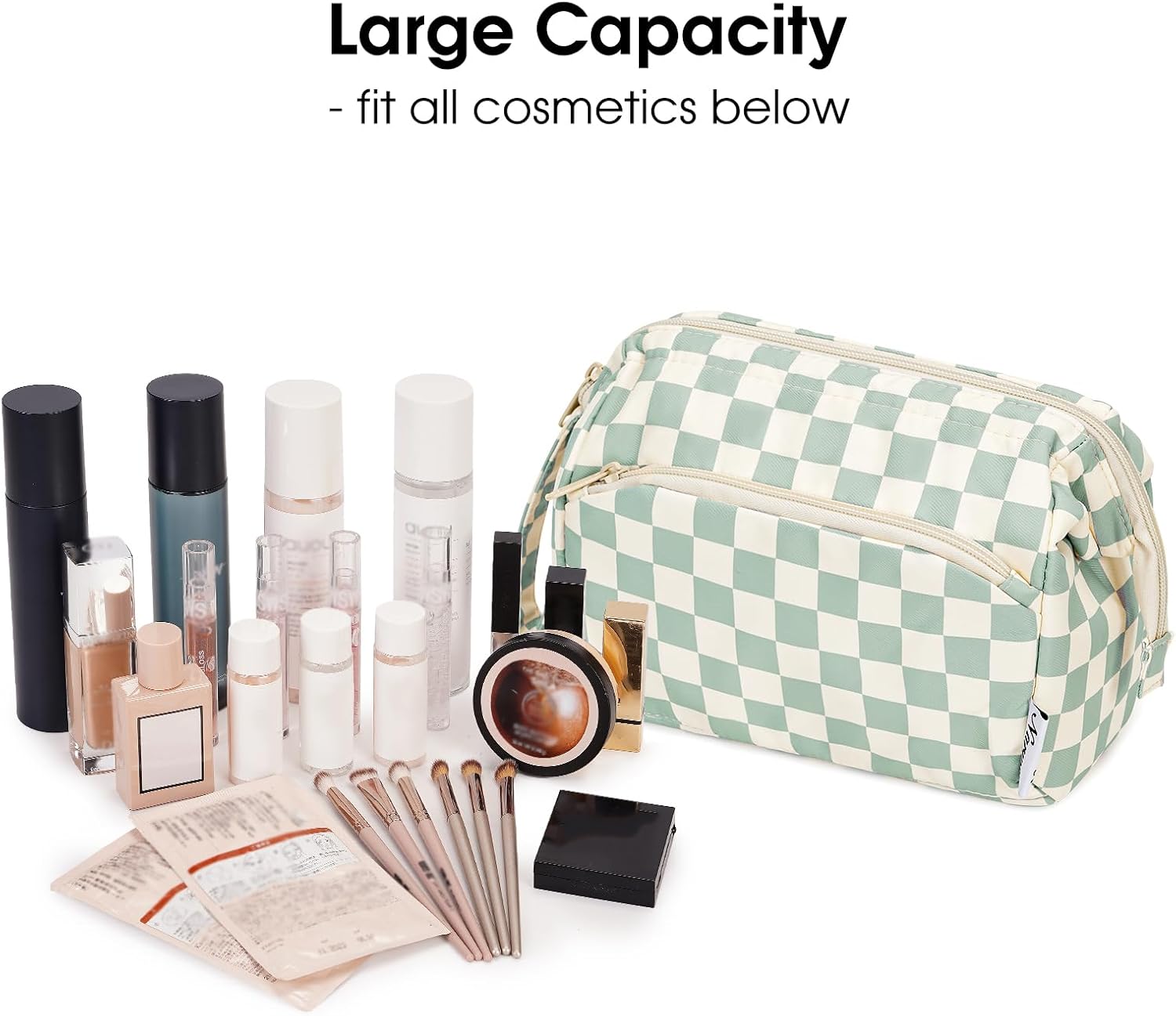 Thumbnail 2 de Narwey Large Makeup Bag Wide-Open Zipper Pouch (Mint Green Checkerboard)