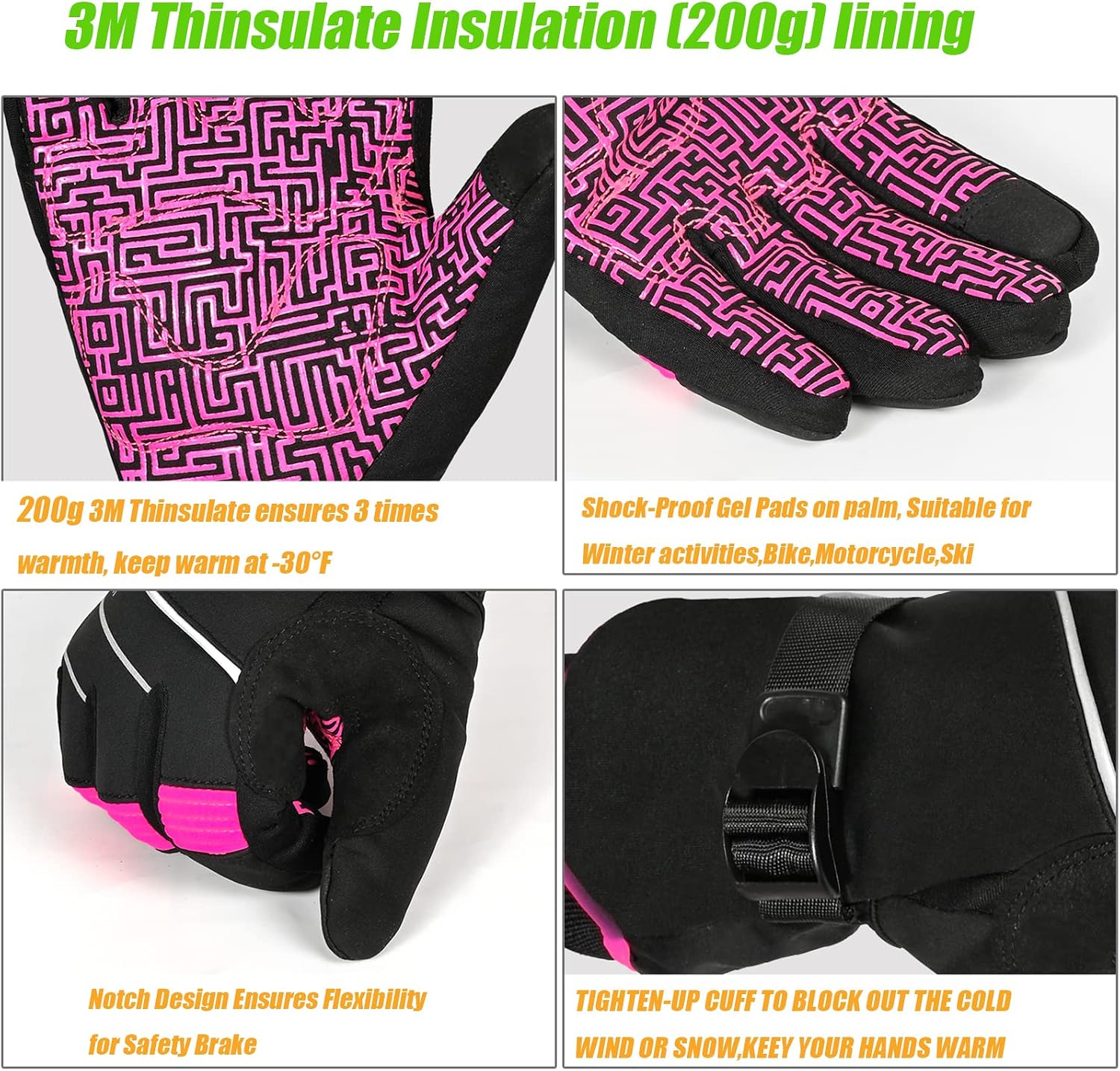 Detalle 2 de MOREOK MK020FPinkS Winter Gloves, Pink Small, 200g 3M Thinsulate