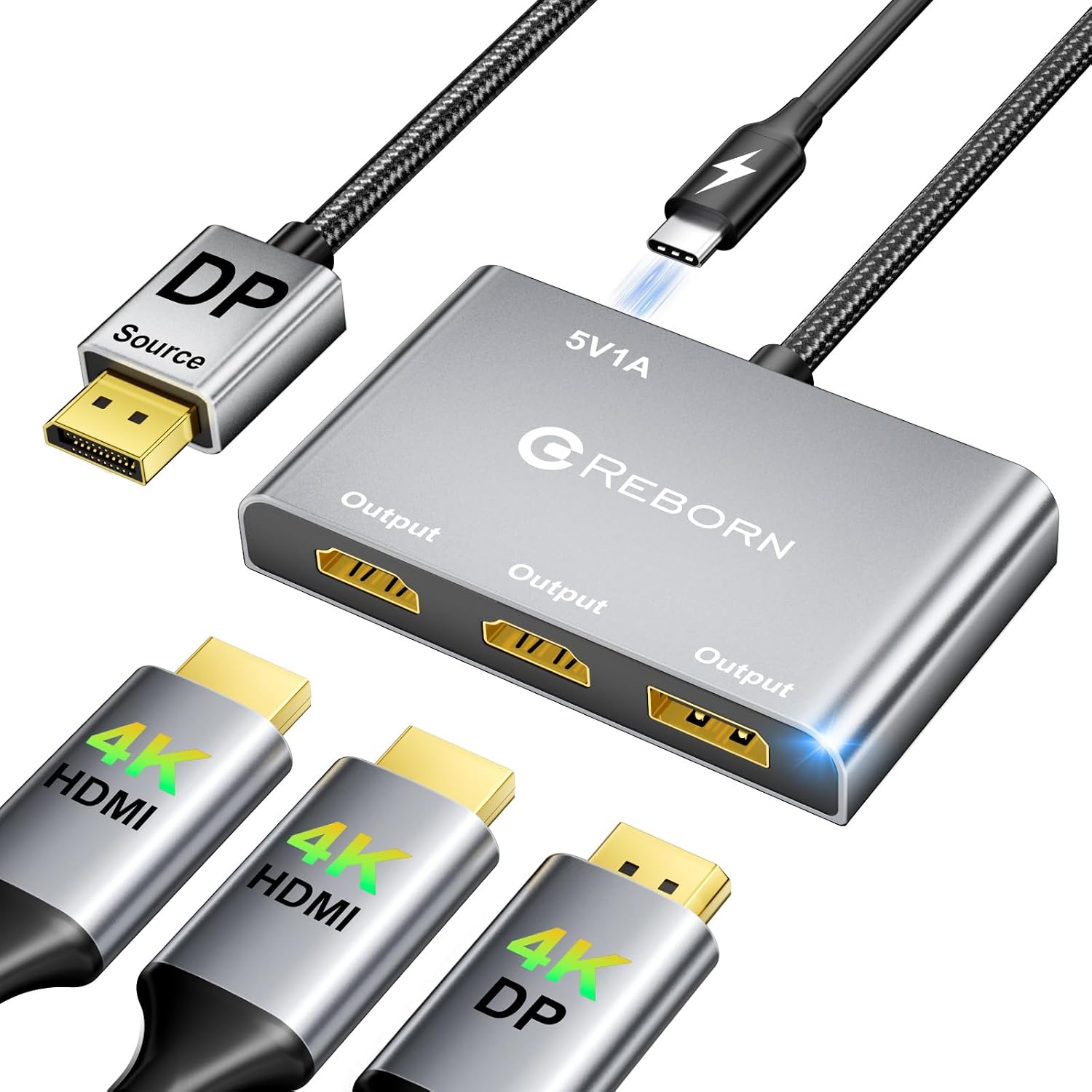 Detalle de Reborn DisplayPort to Dual HDMI Splitter 4K@60Hz