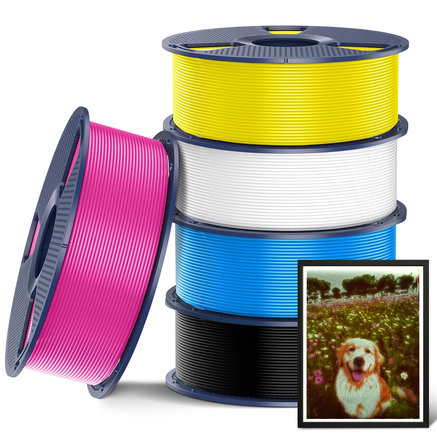 Detalle 1 de SUNLU 5KG PLA+ 3D Printer Filament Bundle (5x 1KG spools), 1.75mm, PLA Plus Transparent (White/Orange/Red/Blue/Green)