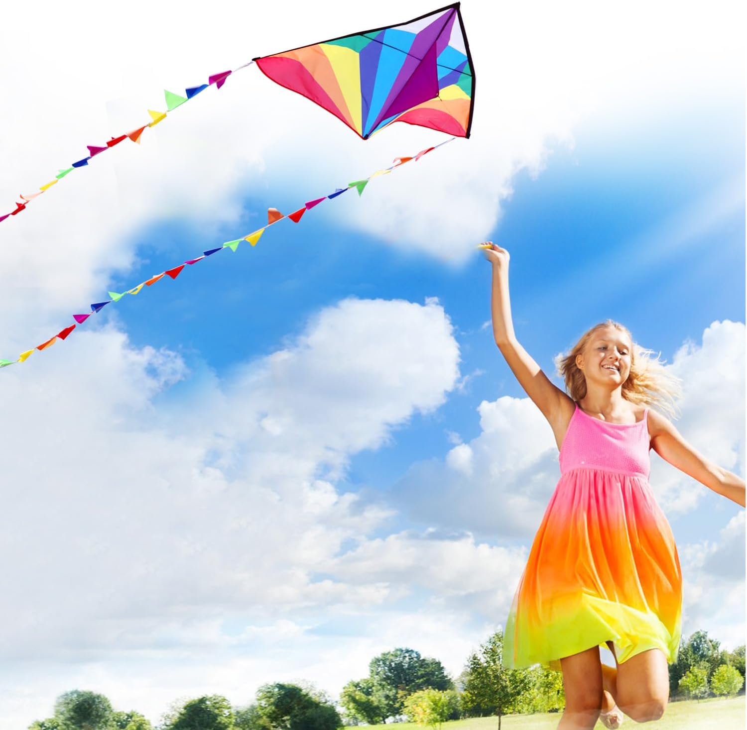 Thumbnail 4 de HONBO Large Delta Kite for Kids & Adults: Easy-to-Fly Beach Kite with Rainbow Tails