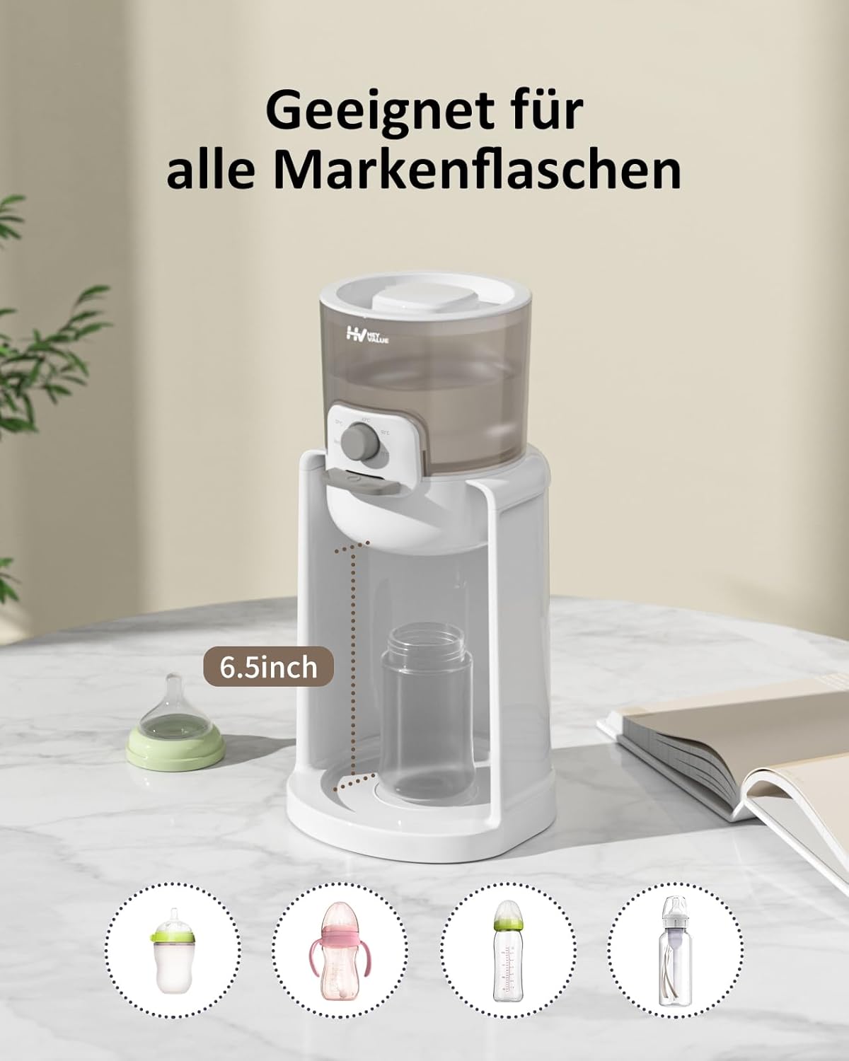 Thumbnail 5 de HEYVALUE Flaschenzubereiter für Babys & Flaschenwärmer mit Smart Thermostat – 4 Temperaturen, 72 Stunden Warmhaltefunktion, Weiß