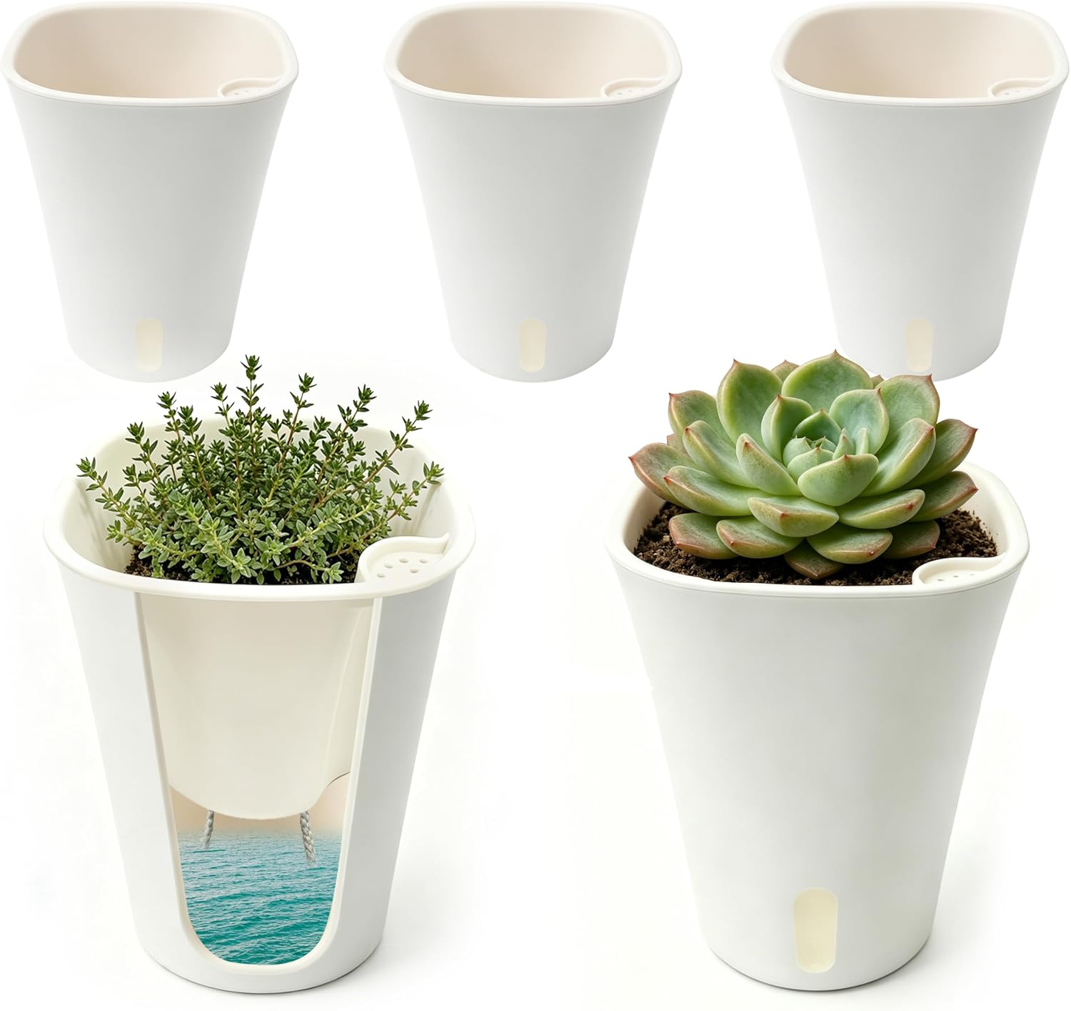 Detalle de SYITCUN self watering pots, 5-inch indoor planters with water-level windows