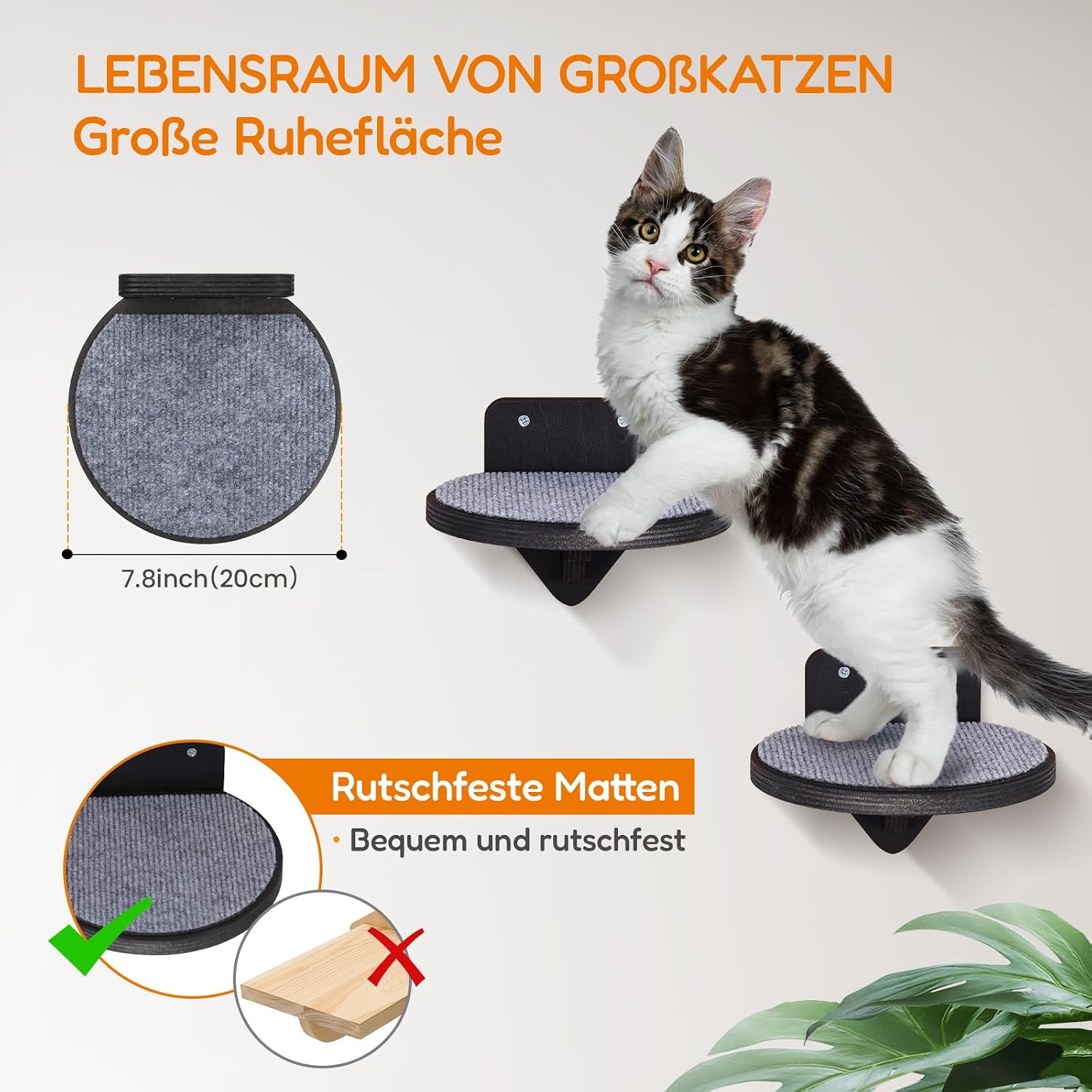 Detalle de XL Premium Kletterwand Katzen aus Birkenholz – 3er-Set Katzentreppen für die Wandmontage