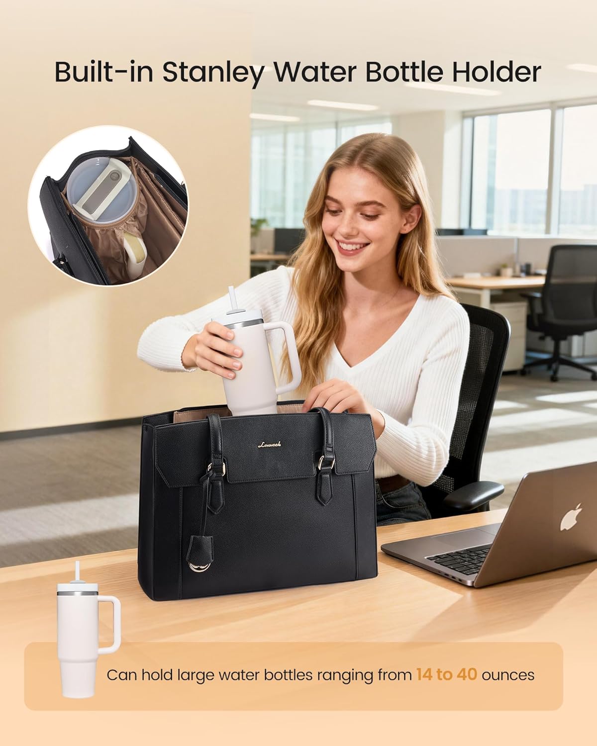 Thumbnail 4 de LOVEVOOK Laptop Handtasche für Damen (bis 15,6 Zoll) – elegante Shopper-Tote mit Reißverschluss