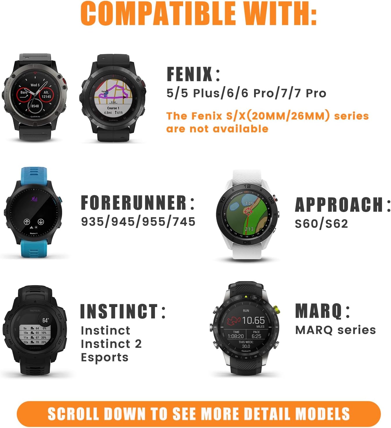 Thumbnail 4 de Replacement 22mm Quick Release Watch Strap for Garmin Fenix, Forerunner, and Instinct Series