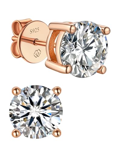 Detalle de MomentWish Moissanita Pendientes Oro Rosa Mujer 3 Quilates – Plata de Ley 925, Hipoalergénicos