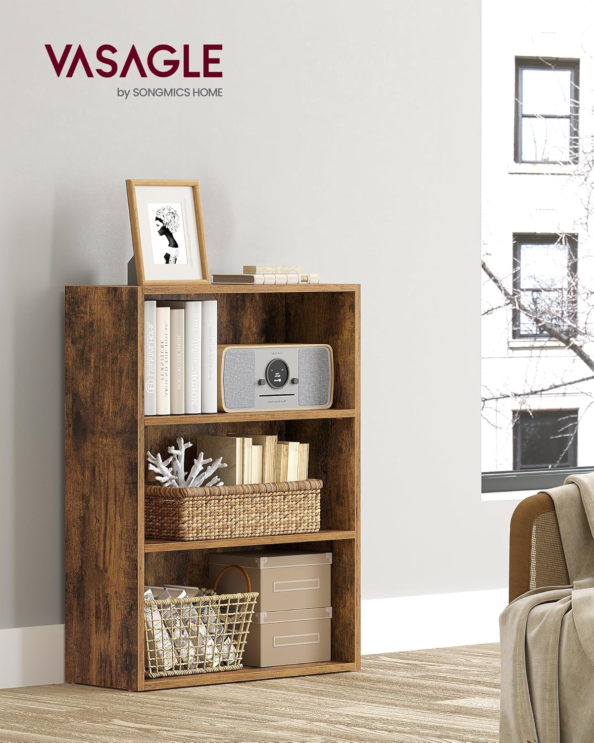 Thumbnail 1 de VASAGLE CUSTOS Collezione Libreria Scaffale a 3 Ripiani con Scomparti – Marrone Vintage LBC163X01