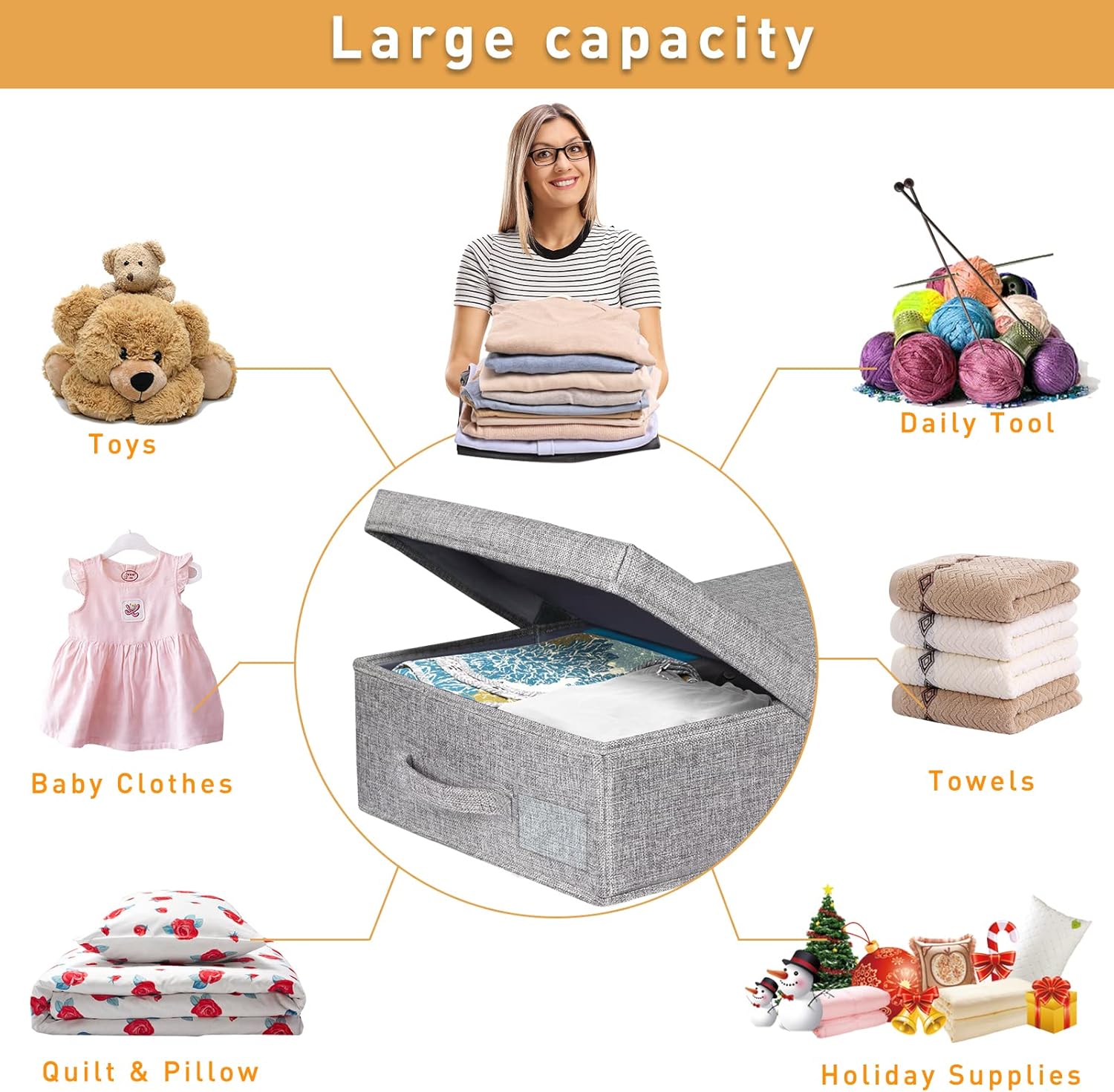 Thumbnail 2 de Underbed Storage 3 Pack Large Under Bed Storage Boxes with Lids (Foldable, Handle)