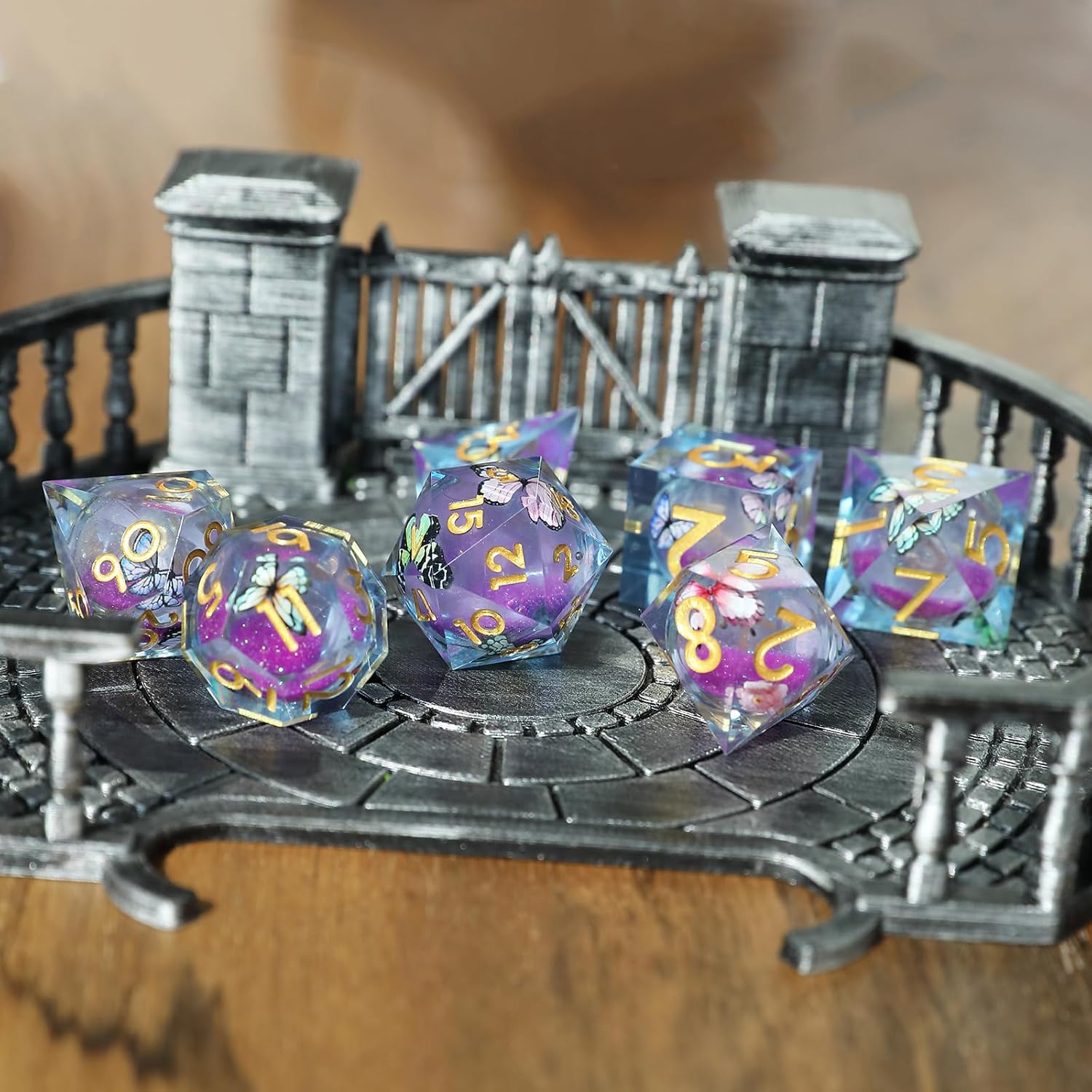 Thumbnail 2 de Liquid Core 7-Piece Resin Polyhedral Dice Set with Butterfly Theme (D&D)
