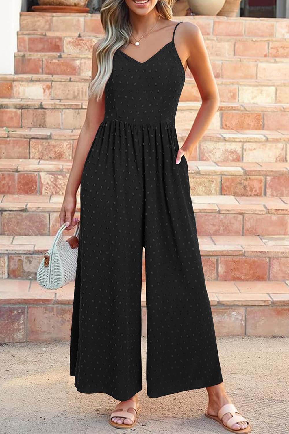 Thumbnail 1 de LAISHEN Jumpsuit Damen Sommer Overall Elegant Festlich Hochzeit Lang Hosenanzug Weites Bein mit Taschen