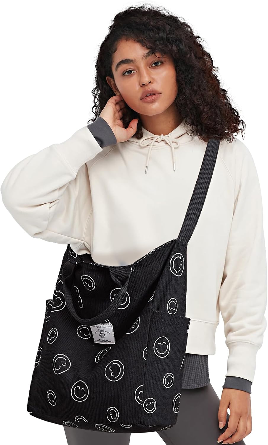 Thumbnail 1 de KALIDI Damen Canvas Shopper Schul-/Umhängetasche aus Cordoptik – mit Reißverschluss, verstellbarem Schultergurt