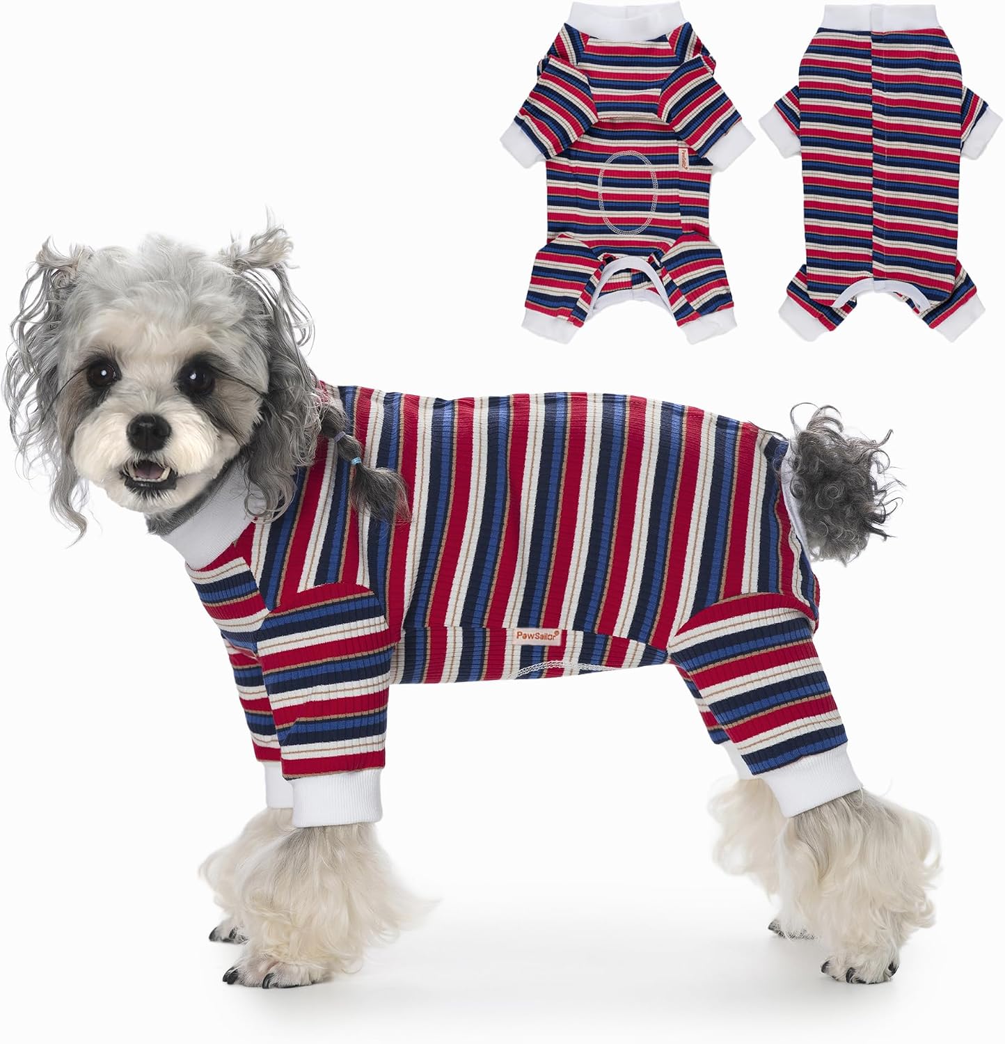 Detalle de PawSailor Dog Surgery Recovery Suit Sleeve – Full Body Cotton Onesie (Blue-Red, S) for Post-Surgical Protection