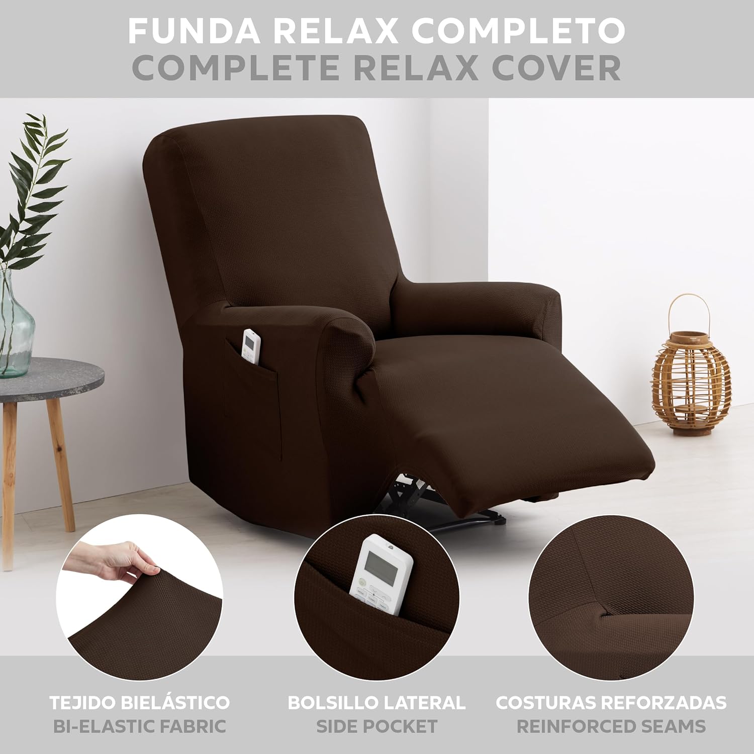Thumbnail 1 de Teide 1 Posto: Copripoltrona Relax Reclinabile in Tessuto Elasticizzato, Marrone 70–100 cm