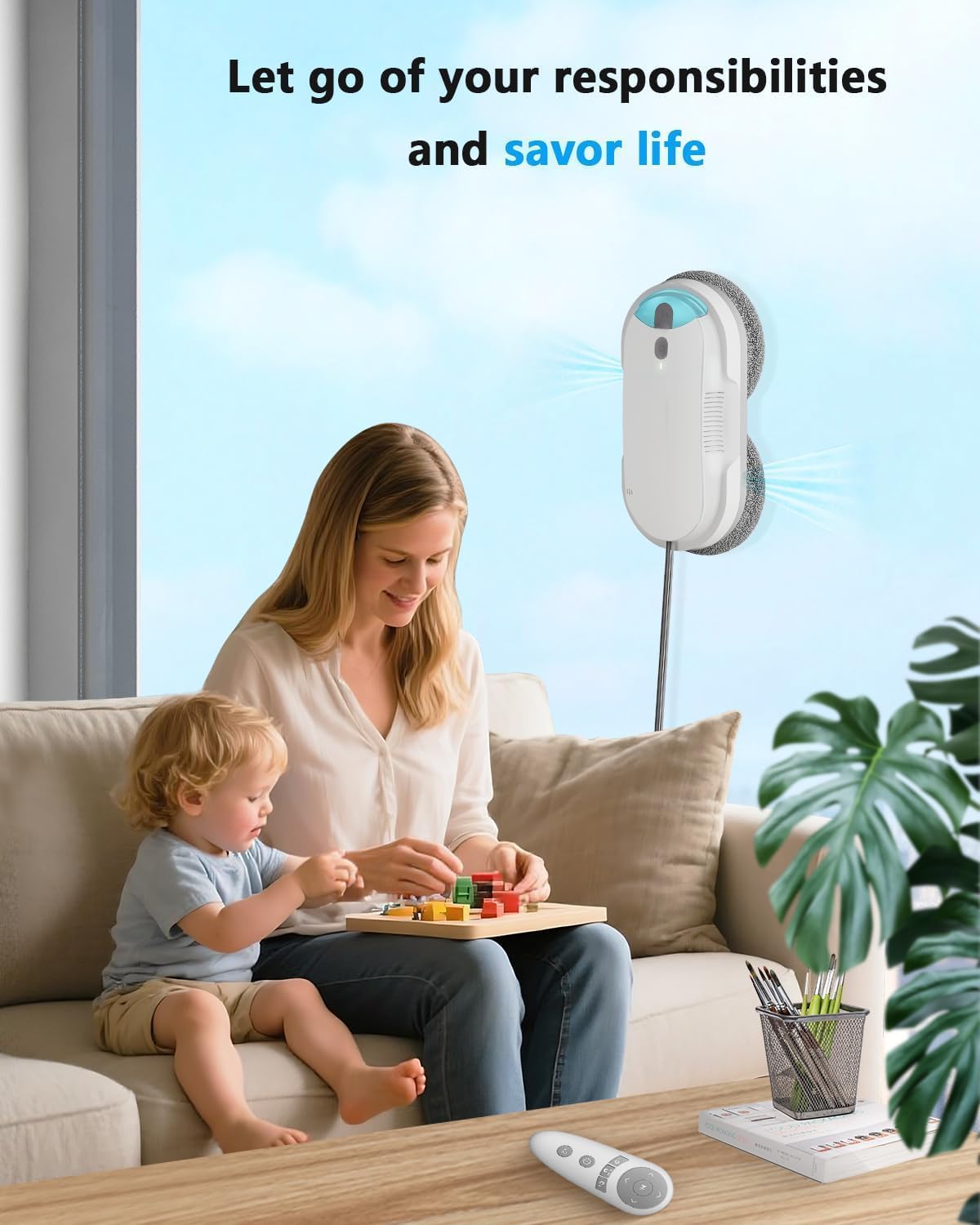 Thumbnail 5 de HIXZAP Window Cleaning Robot — Double Helix with 4800-6400Pa Suction, Dual Ultrasonic Spray, 85ml Tank, Edge Detection