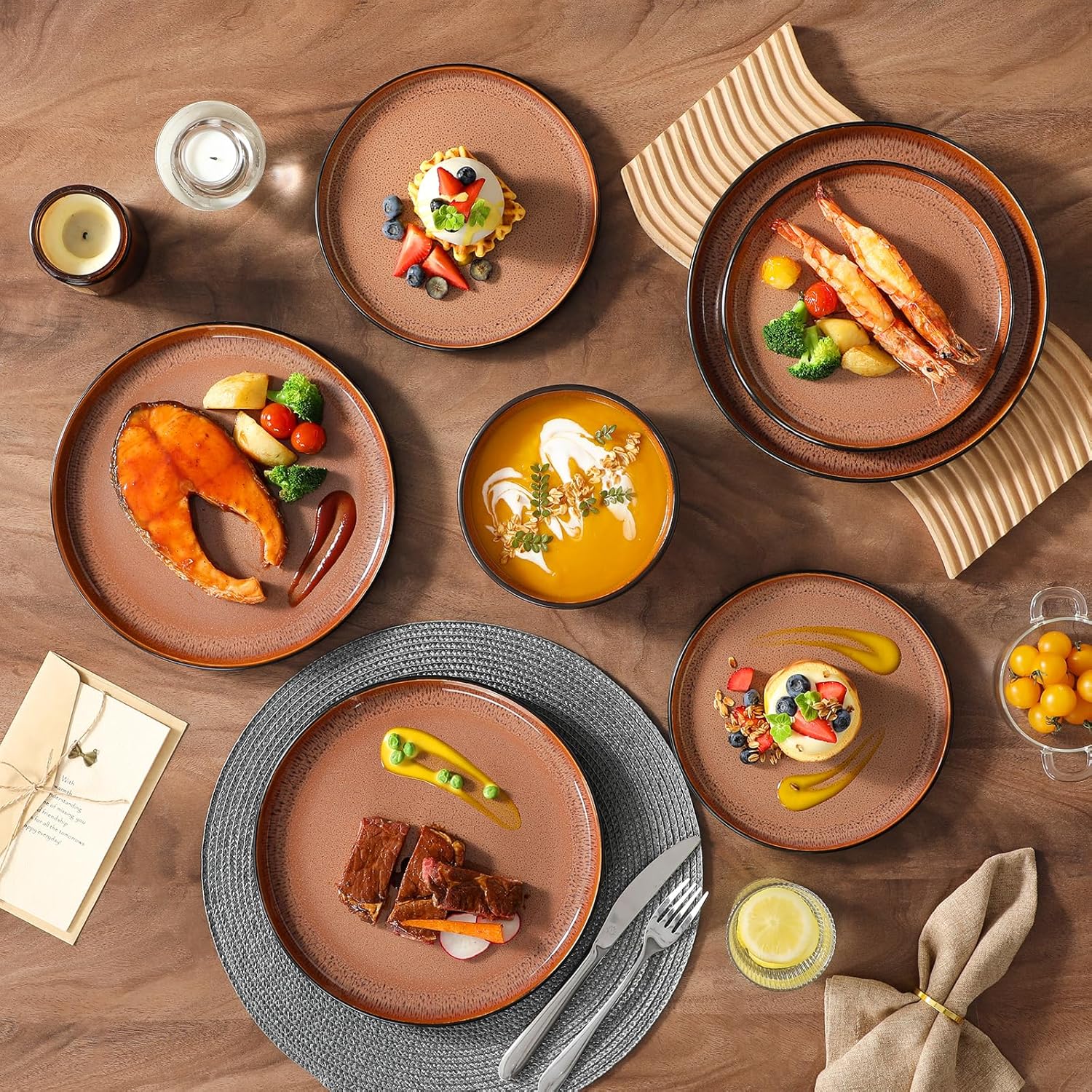 Thumbnail 1 de Vancasso AMBER 24-Piece Stoneware Dinnerware Set — Dark Brown, Microwave & Dishwasher Safe