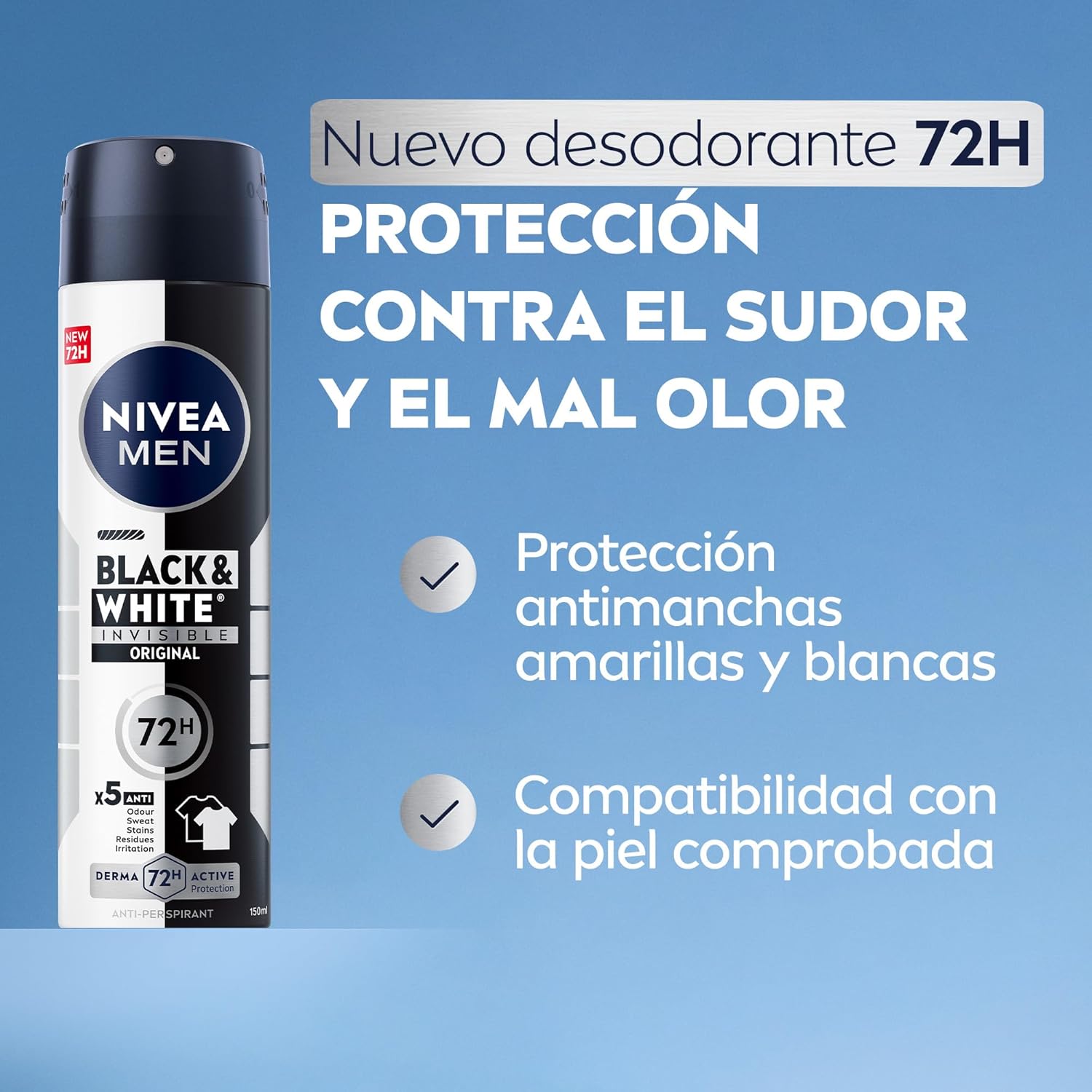 Detalle 2 de NIVEA MEN Black & White Invisible Spray 💪 Pack 6 (6x100ml)