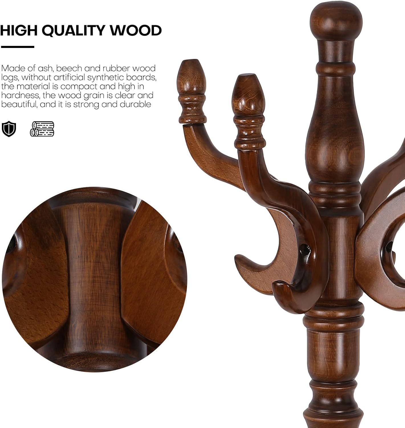Detalle 2 de Bekrvio Freestanding Coat Rack, Ash Wood