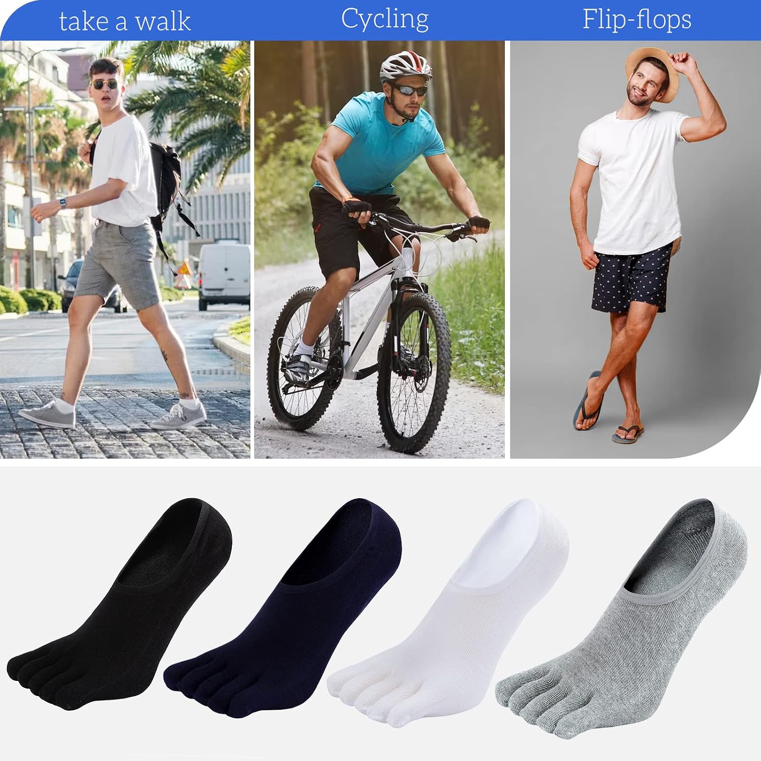 Thumbnail 1 de PUTUO Calcetines invisibles cinco dedos 4 pares