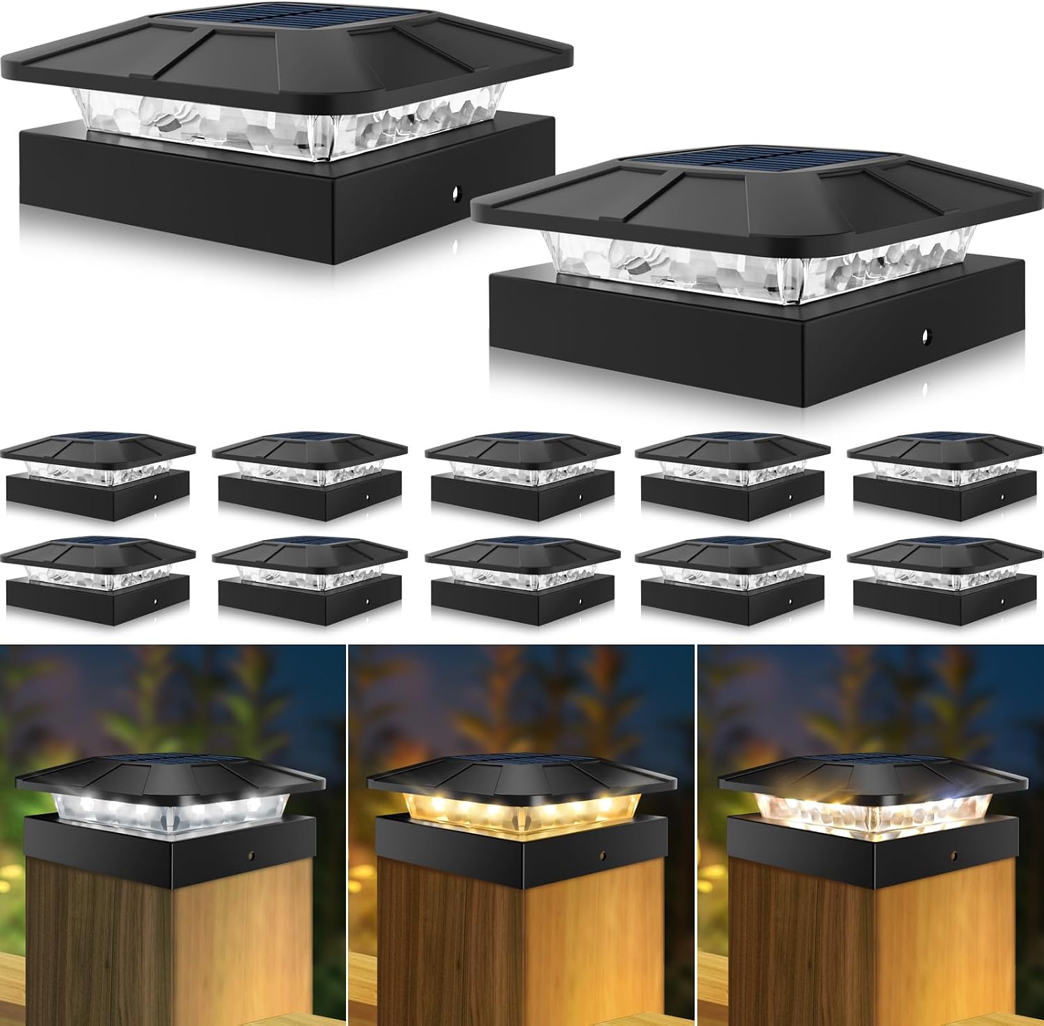 Detalle de Peasur Peasur-4x4-Solar-12 Solar Post Cap Lights, 3 Colour Modes, 12-Pack