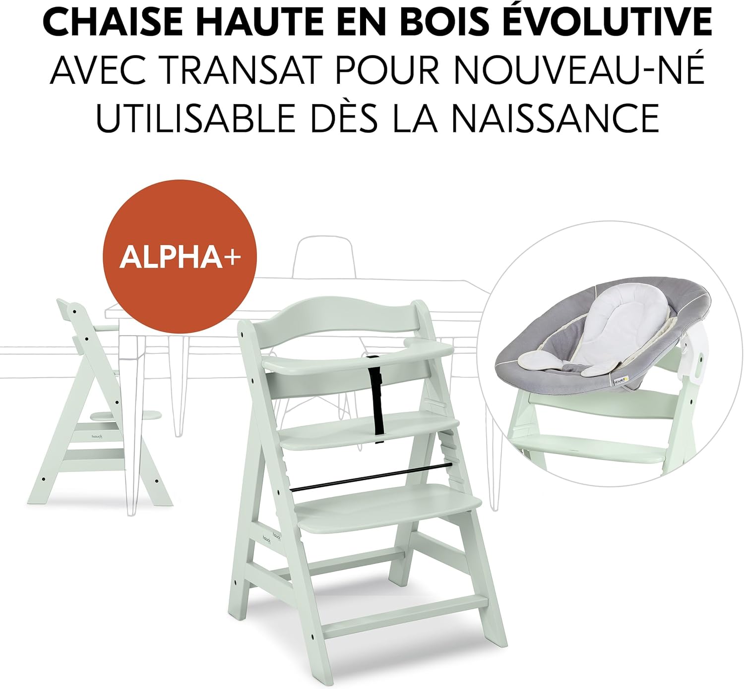 Thumbnail 2 de hauck Alpha Plus 4 en 1 Chaise Haute Bébé Évolutive avec Insert Nouveau-né – Menthe