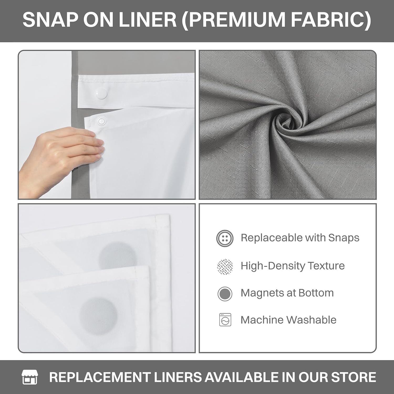 Thumbnail 6 de Aovfy 71 x 74-Inch Slub Shower Curtain with Removable Liner, Grey