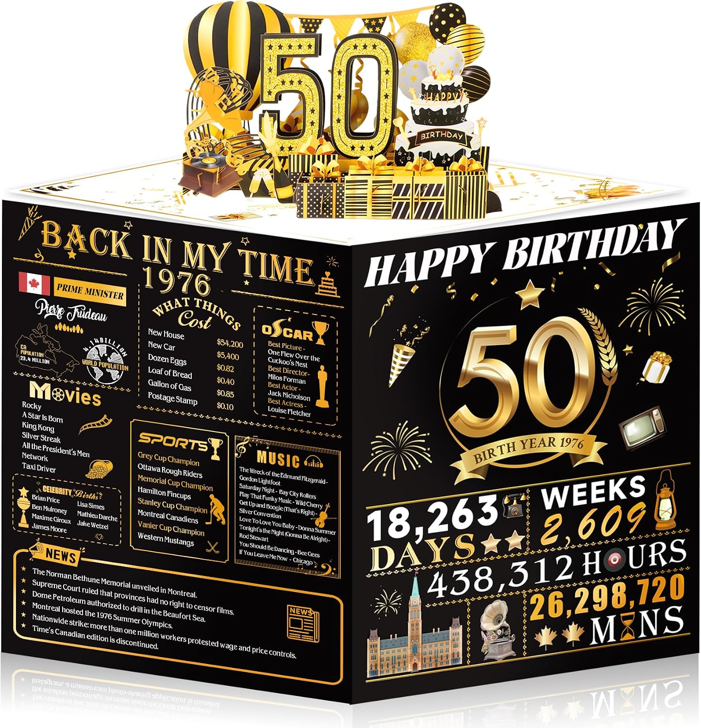Detalle de OLOSONG 50th Birthday Pop-Up Card, Black and Gold 3D Design