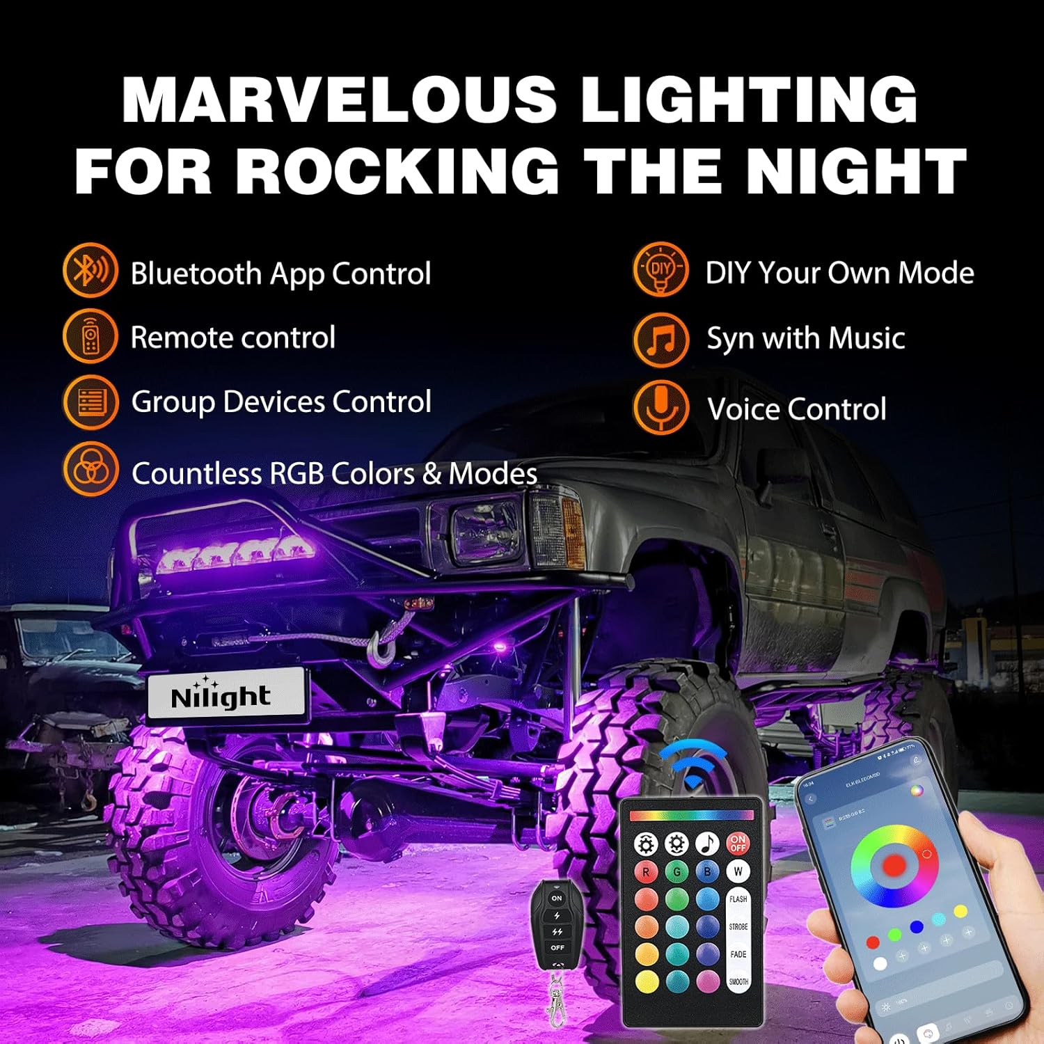 Thumbnail 2 de Nilight RGB LED Rock Lights Kit 12 PCS 18LED