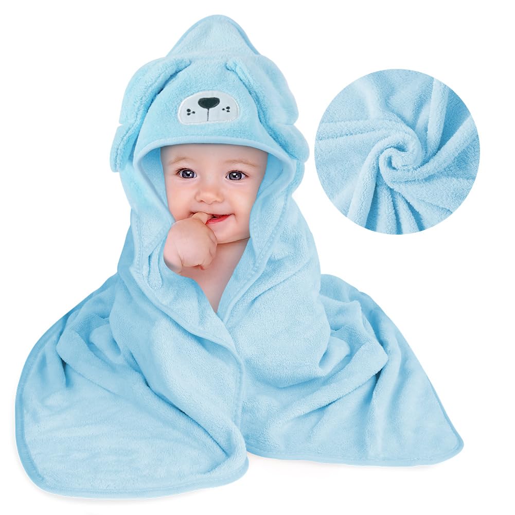 Detalle de Aolso Kapuzenhandtuch Baby – kuschelweiches Korallen-Fleece-Badetuch, 80 × 80 cm, 0–3 Jahre