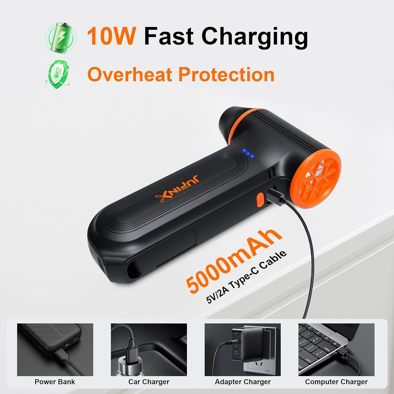 Thumbnail 6 de JUFINX X117 Compressed Air Duster (150,000 RPM) – 3-Gear Rechargeable Electric Air Blower for Leaves, Snow & Electronics (Black)