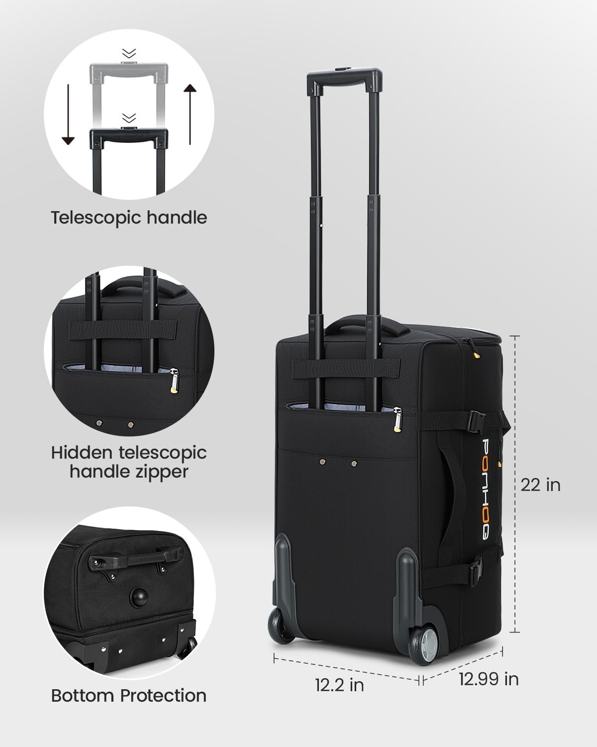 Detalle de Ponhog Borsone da Viaggio con Ruote 55/56/65 cm – Trolley impermeabile 40–50L